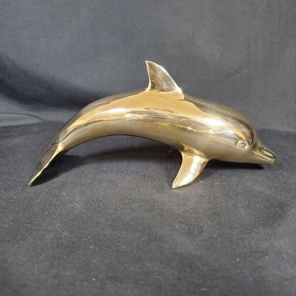VTG Solid Brass Dolphin Figurine Coastal Nautical Decor Polished Brass Ocean Ani - Picture 4 of 16